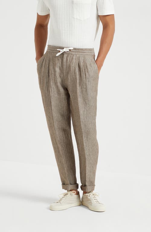 Brunello Cucinelli Trousers With Double Pleats And Drawstring In Bark