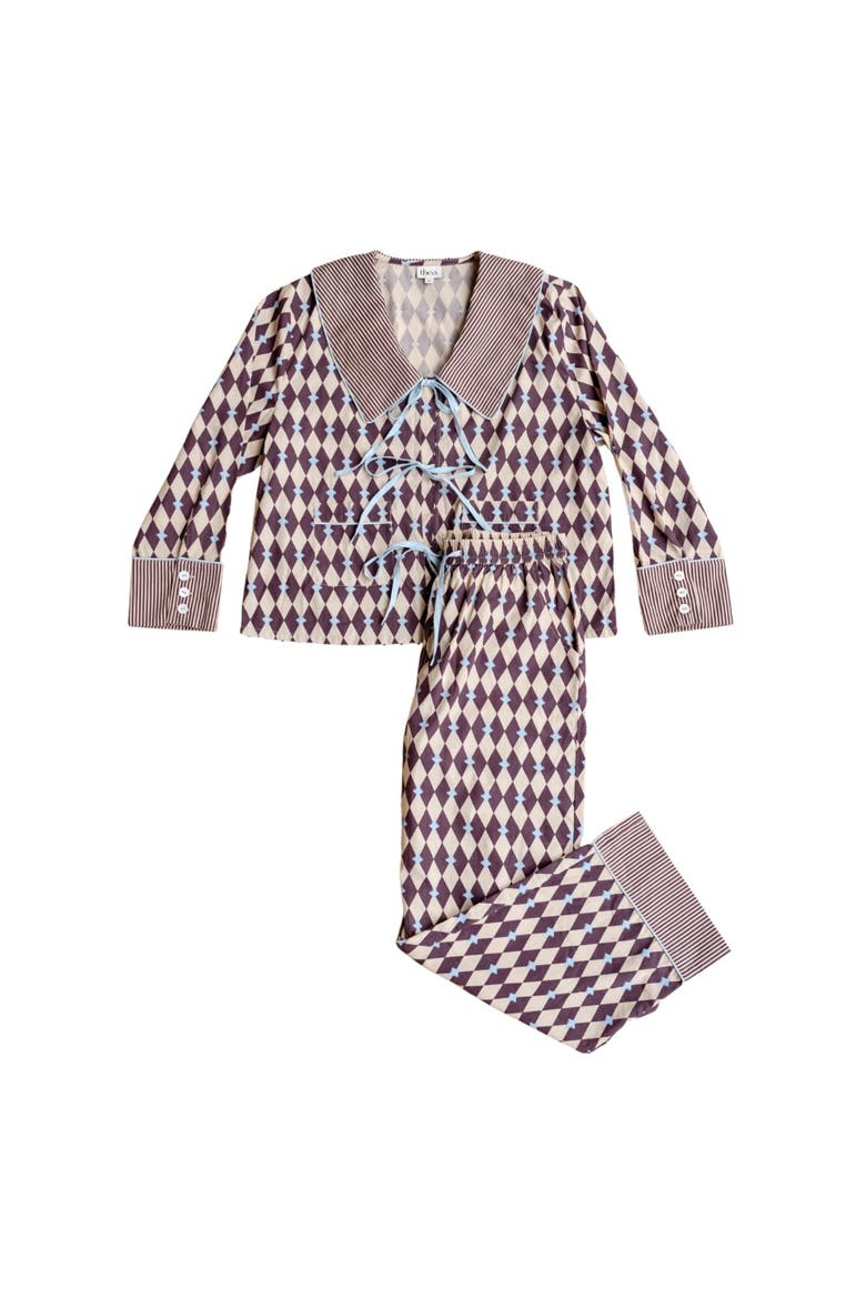 Cotton Harlequin Collar Pajamas, Main, color, Camel Harlequin