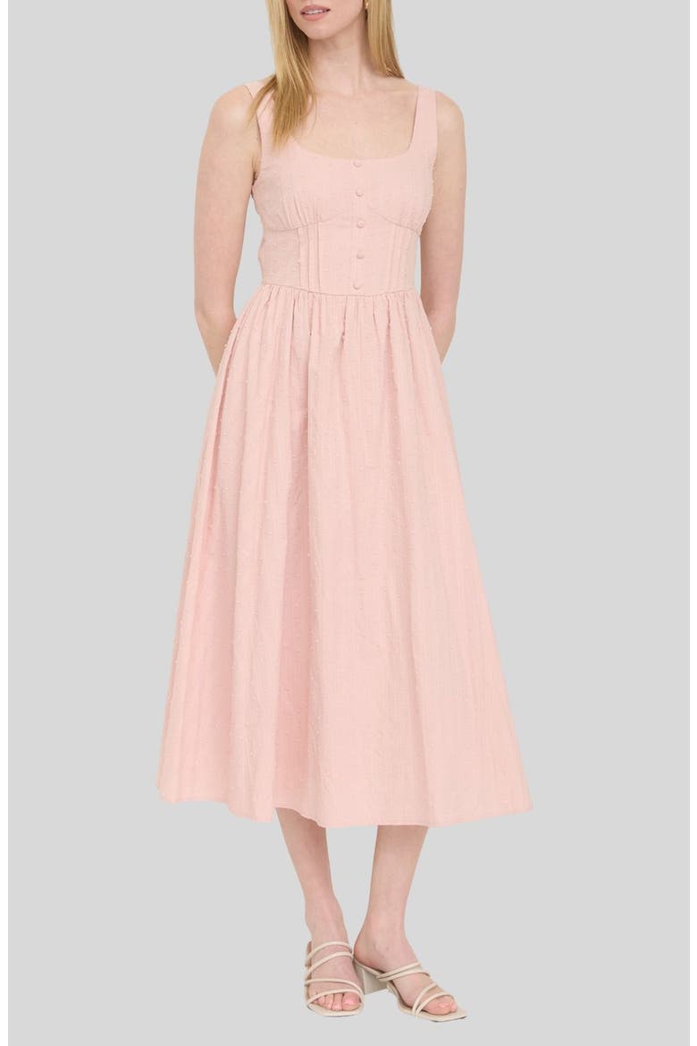 Swiss Dot Corset Midi Dress, Main, color, BLUSH