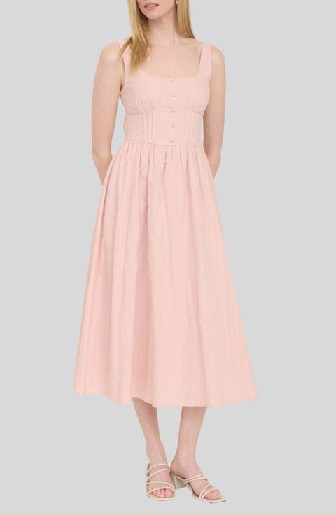Swiss Dot Corset Midi Dress