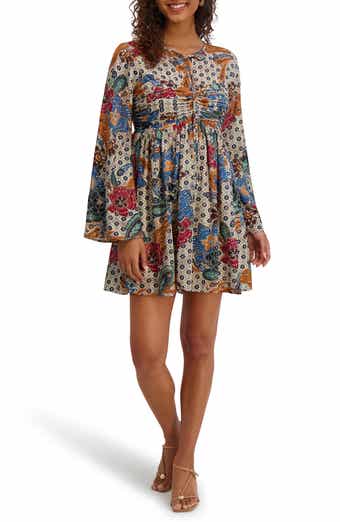 Paisley Long Sleeve Babydoll Minidress