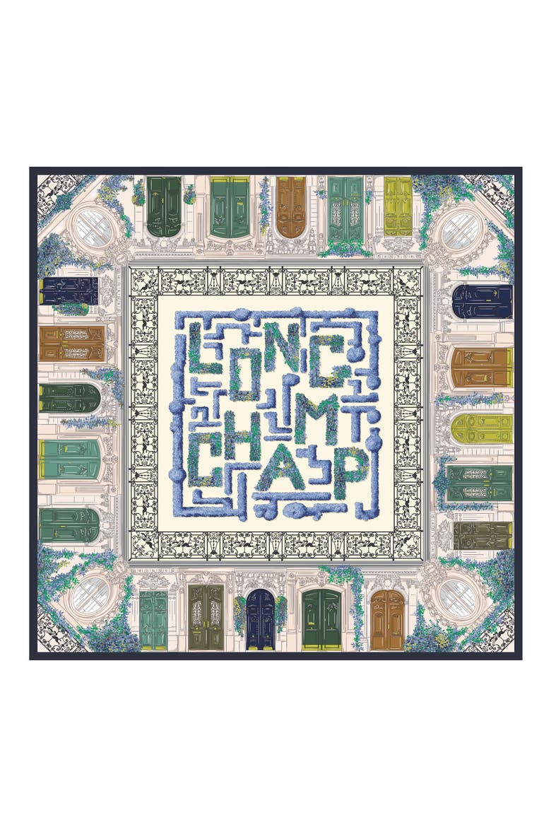 Jardin Parisiene Square Silk Scarf, Main, color, NAVY