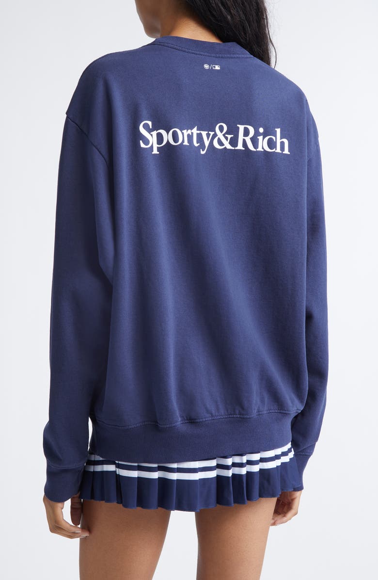 Sporty & Rich Yankees Serif Crewneck Sweatshirt, Alternate, color, Dark Navy