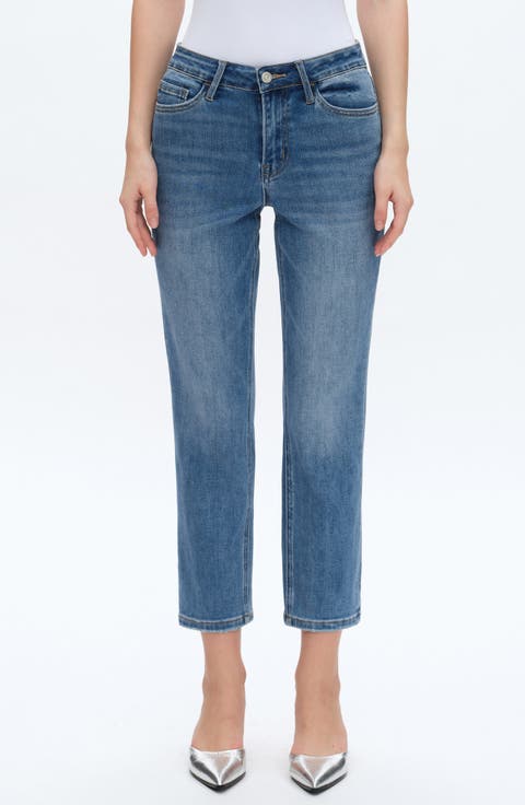 High Waist Ankle Straight Leg Jeans (Dark Blue)