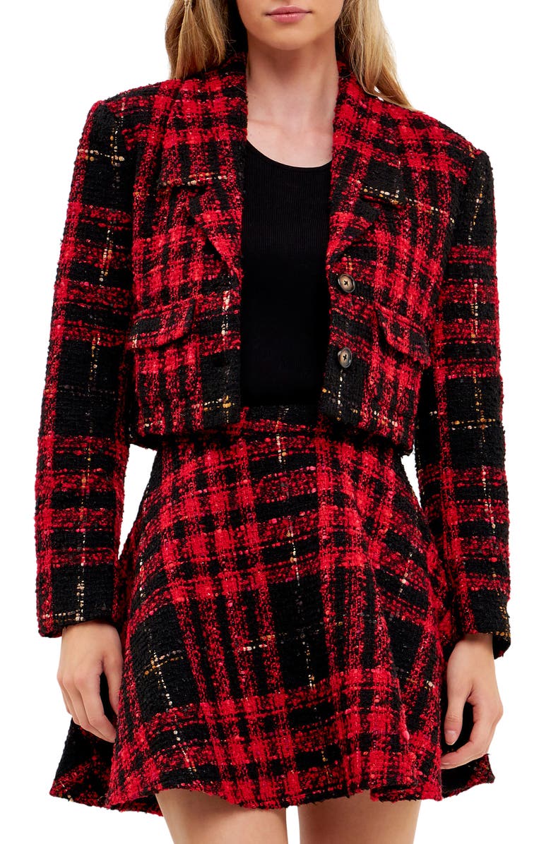 English Factory Check Tweed Crop Jacket, Main, color, 
