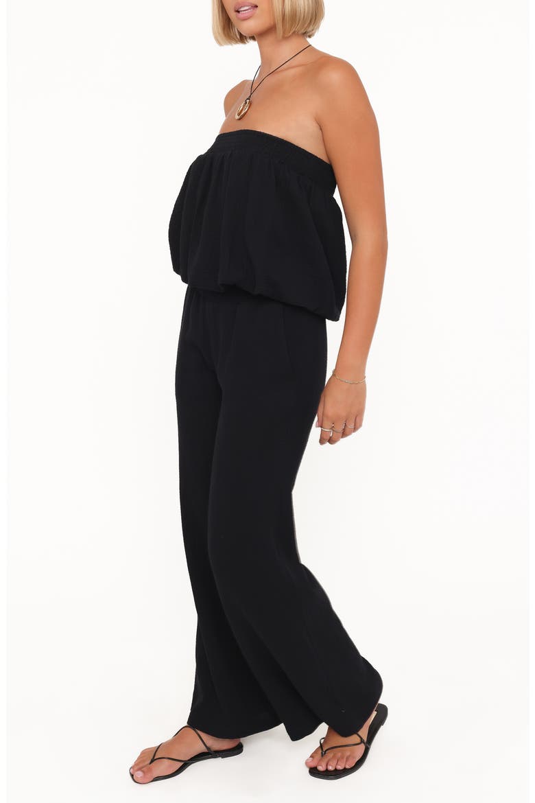Olivia Cotton Strapless Top & Wide Leg Pants Set, Alternate, color, BLACK