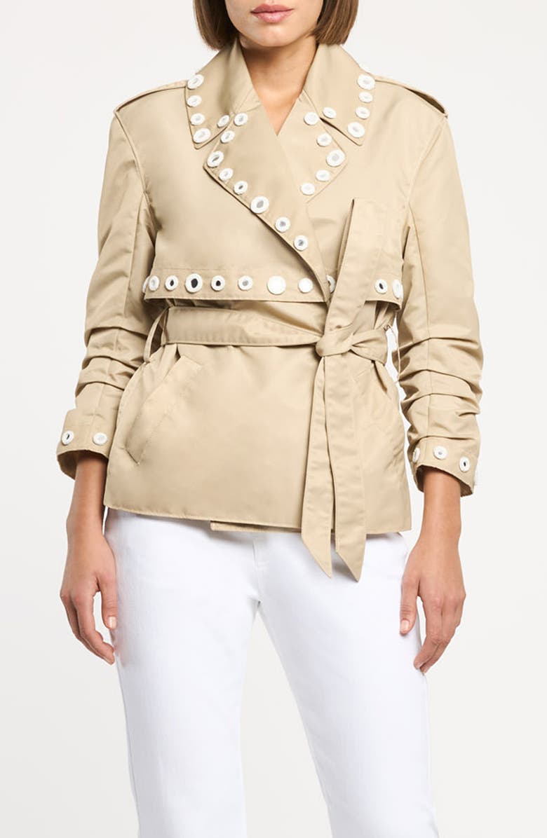 Cinq à Sept Crochet Mirrors Belted Jacket, Main, color, Khaki/ Ivory