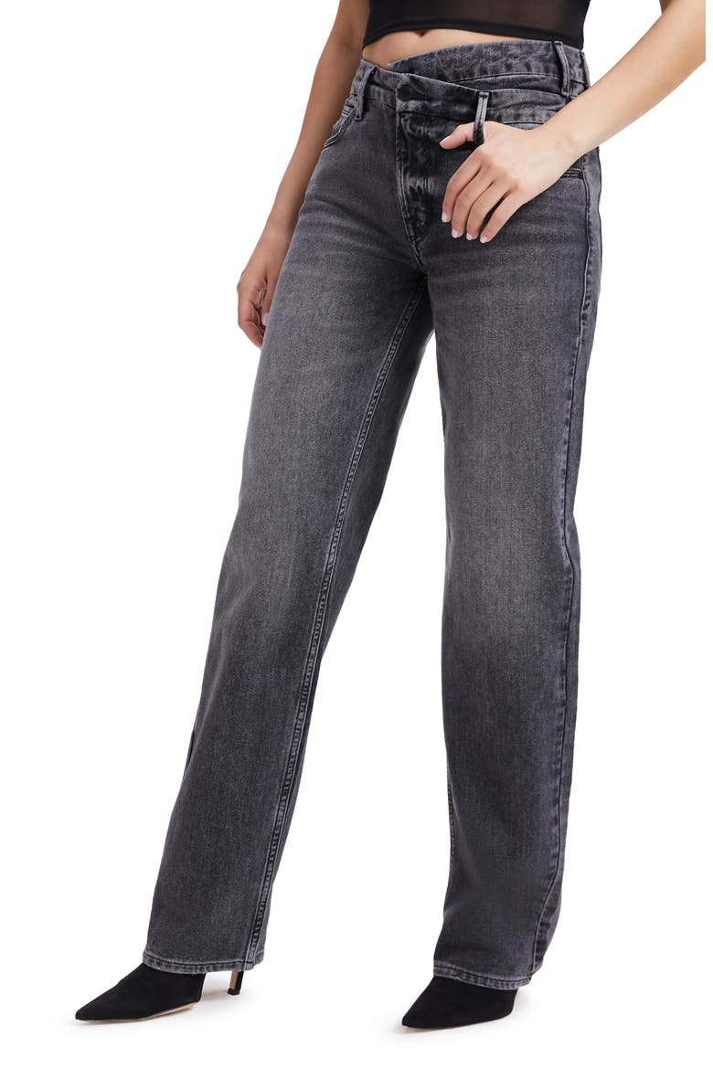 Good 90s High Waist Crossover Waistband Nonstretch Jeans, Alternate, color, BLACK286