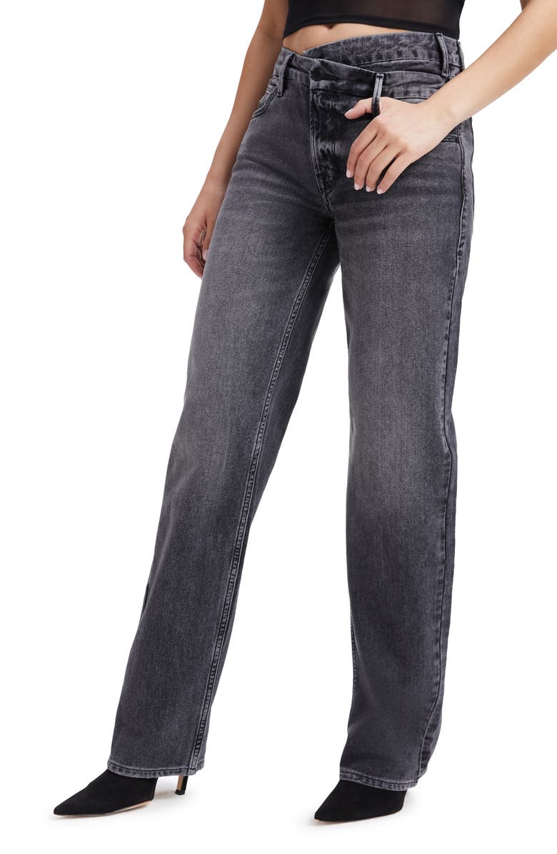 Good American Good 90s High Waist Crossover Waistband Nonstretch Jeans, Alternate, color,