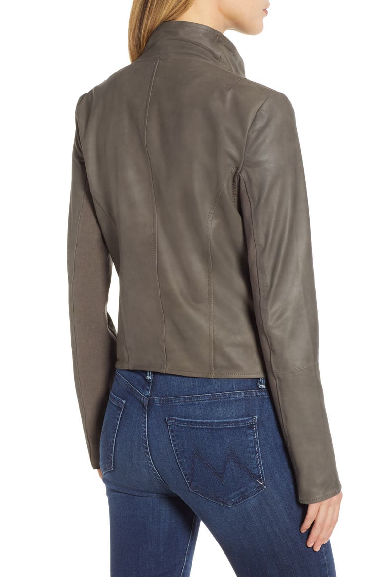 Asymmetrical Zip Front Leather Cascade Jacket, Alternate, color, GREY