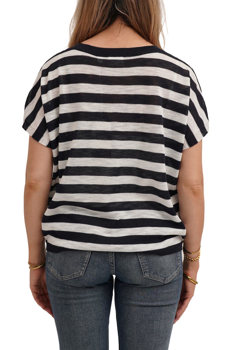 CYRUS Striped V Neck Cap Sleeve Sweater, Alternate, color, Eclipse/ Bone