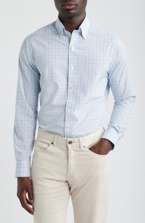 Canal Tailored Fit Check Performance Poplin Button-Down Shirt