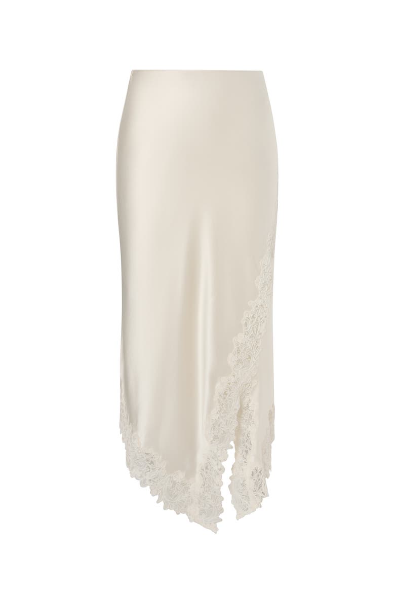 Heylin Asymmetric Lace Hem Midi Skirt, Alternate, color, Pearl