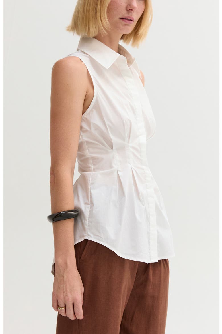 Pleated Sleeveless Poplin Top, Alternate, color, White