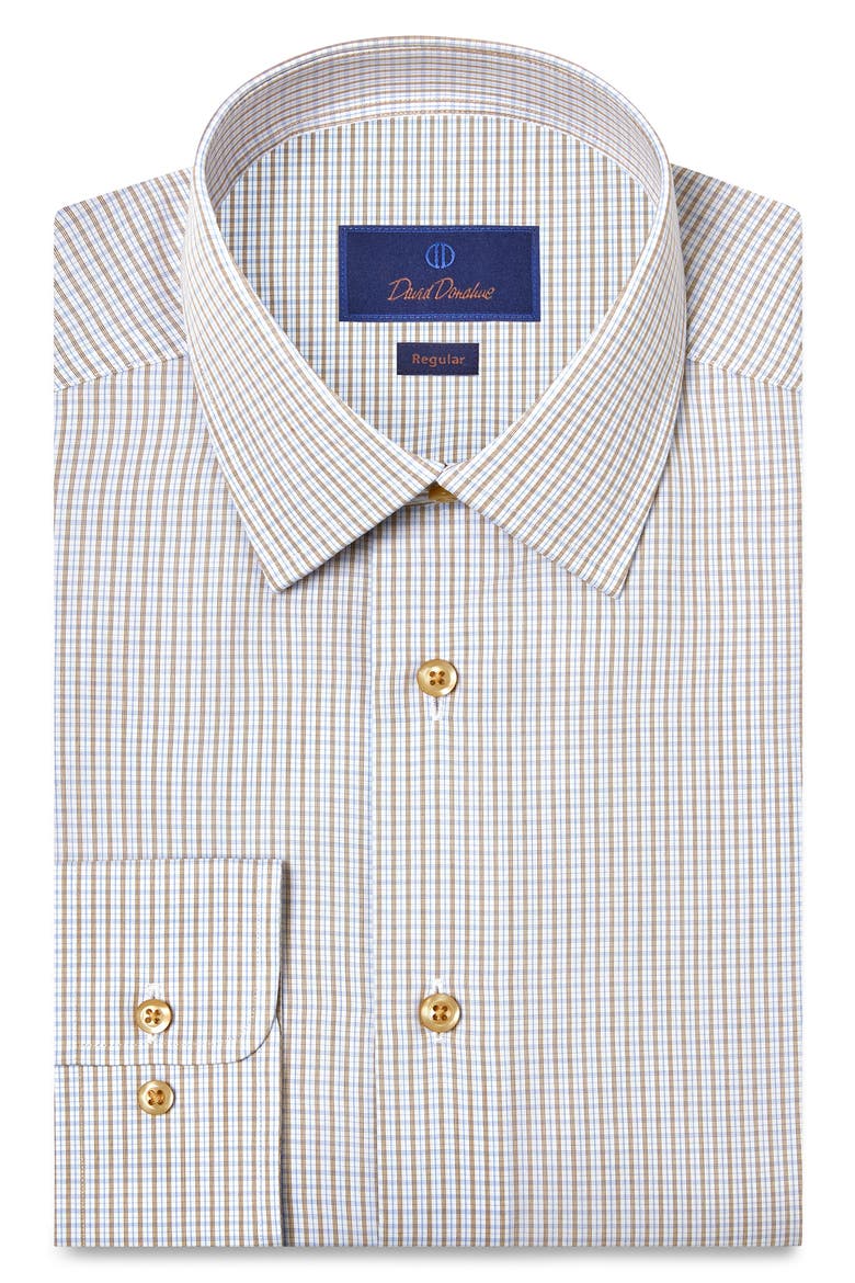 Regular Fit Check Cotton Poplin Dress Shirt, Main, color, WHITE/ CHOCOLATE