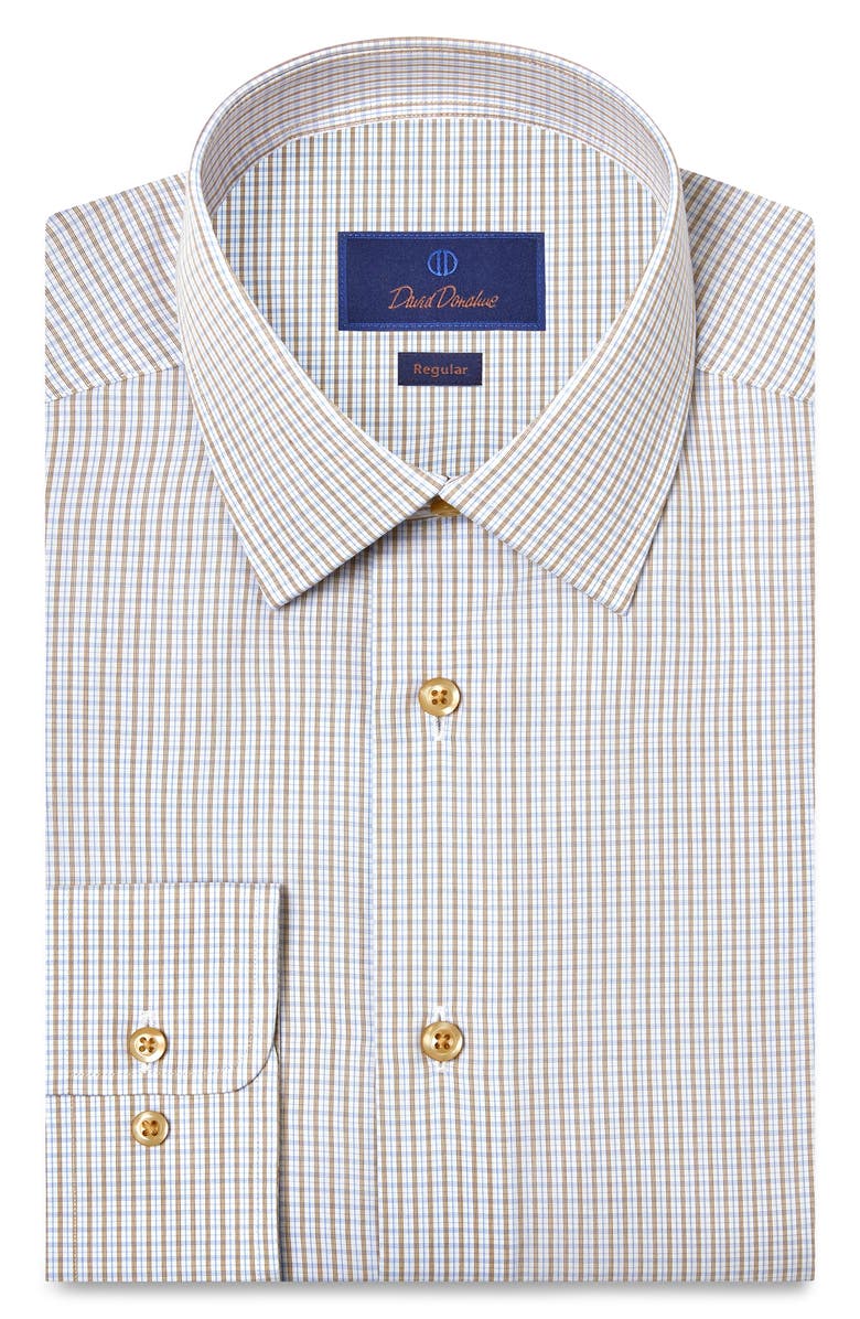 David Donahue Regular Fit Check Cotton Poplin Dress Shirt, Main, color, White/ Chocolate