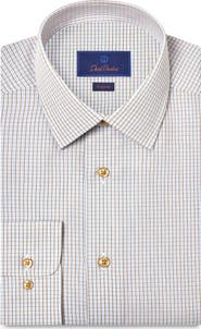 David Donahue Regular Fit Check Cotton Poplin Dress Shirt
