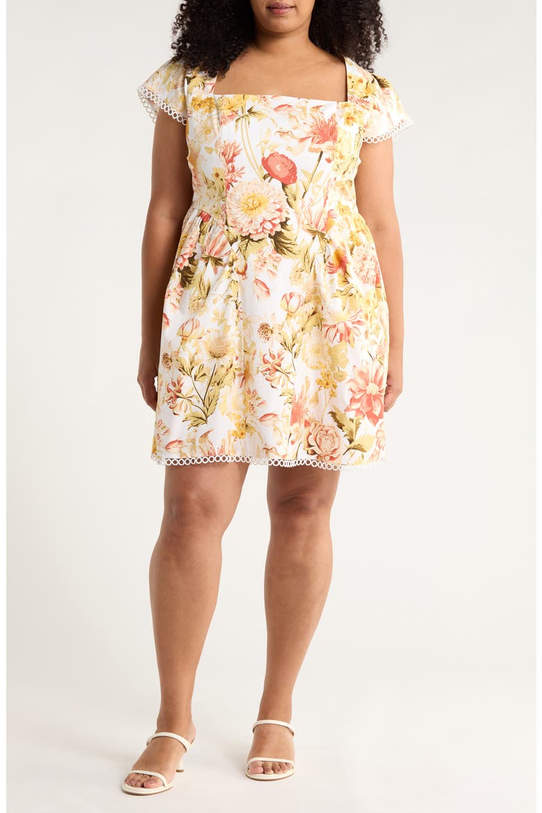 Zury Floral Stretch Cotton Sundress, Main, color, CORAL-MULT