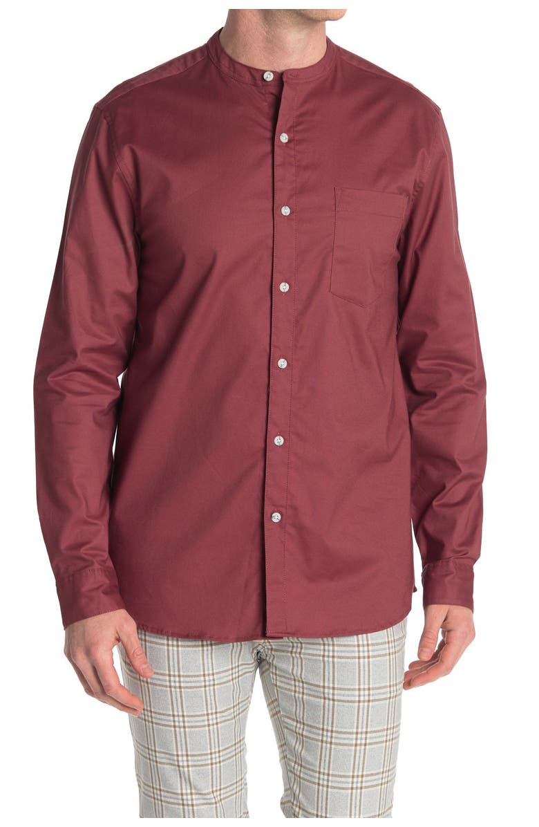 Topman Solid Mandarin Collar Shirt, Main, color, 