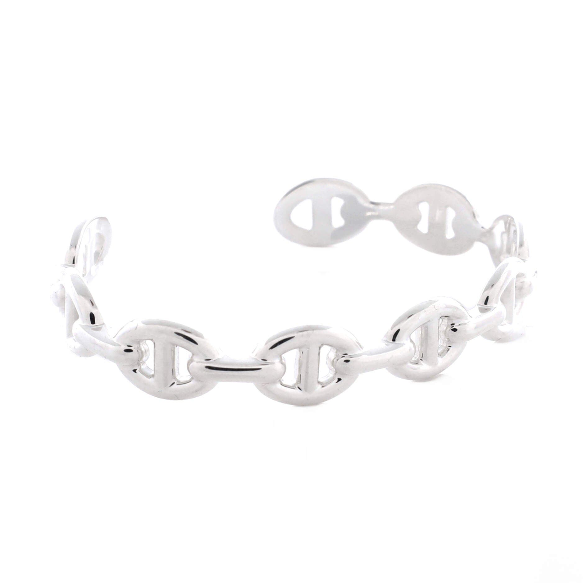 Pre-Owned Hermes Chaine d'Ancre Enchainee Cuff Bracelet Sterling Silver Medium, Alternate, color, Silver
