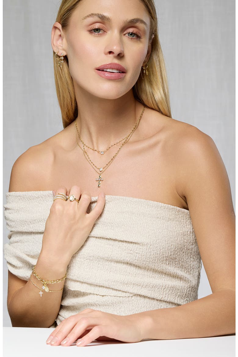 Cubic Zirconia Draped Chain Front/Back Earrings, Alternate, color, GOLD