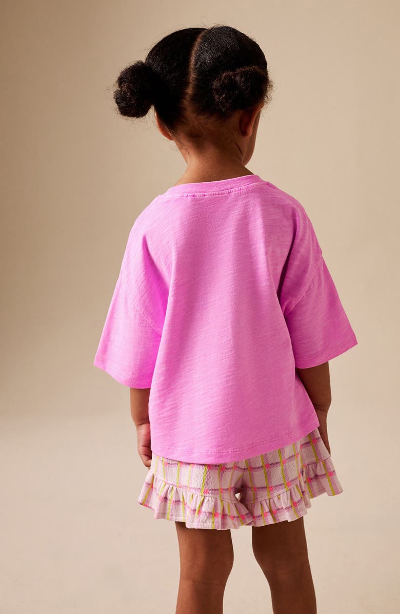 NEXT Kids' Plush Flower Appliqué T-Shirt & Check Shorts Set, Alternate, color, Pink