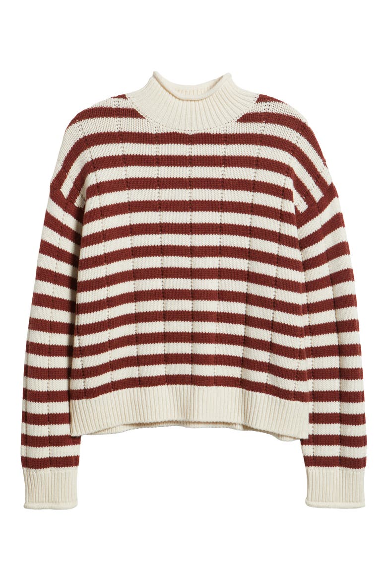 Corrine Stripe Mock Neck Sweater, Alternate, color, IVORY RUSSET STRIPE