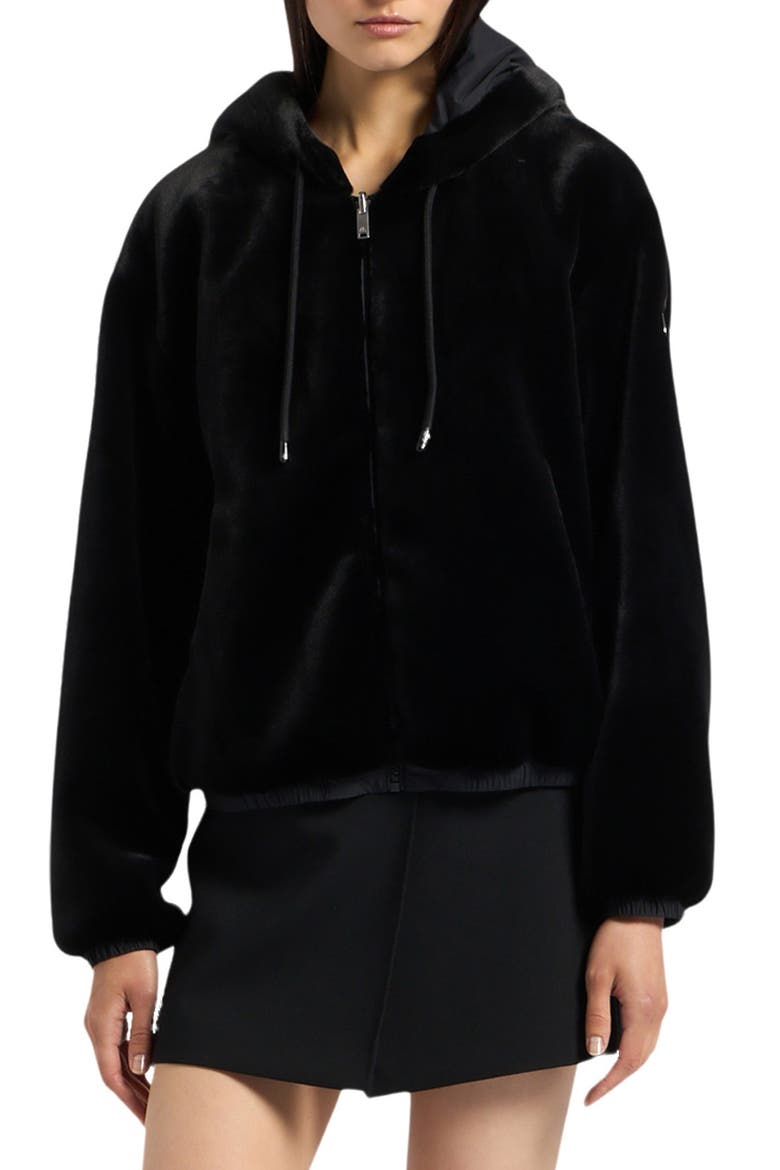 Eaton Bunny Reversible Faux Fur Hooded Jacket, Main, color, BLACK/BLACK - 313