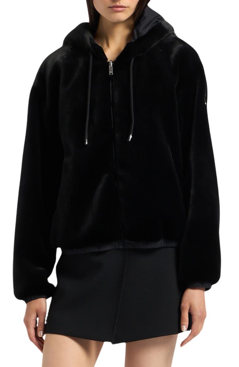 Moose Knuckles Eaton Bunny Reversible Faux Fur Hooded Jacket, Main, color, Black/Black - 313