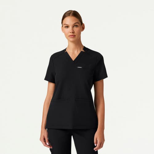 Jaanuu 3-pocket Slim Notched V-neck Scrub Top In Black