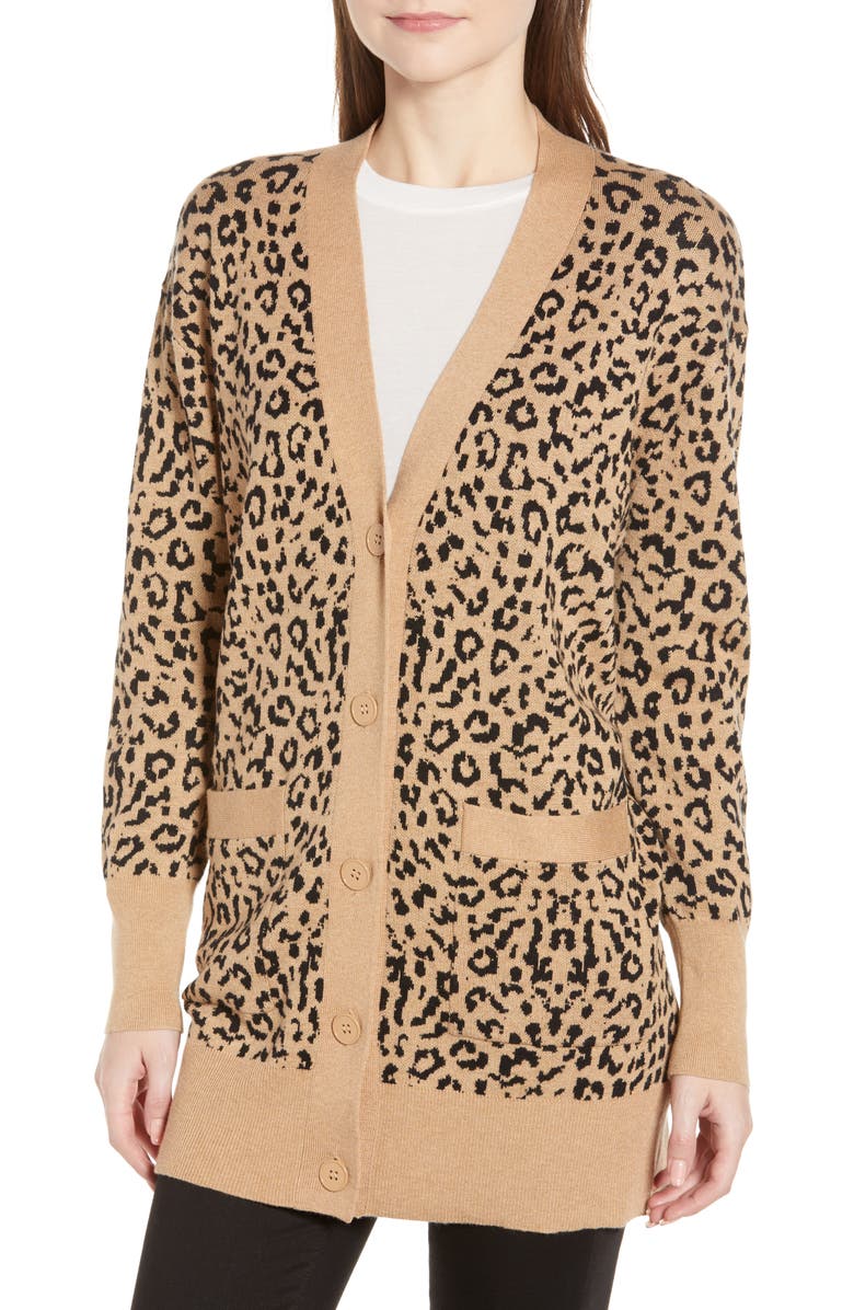 J.Crew Leopard Jacquard Cardigan, Alternate, color,