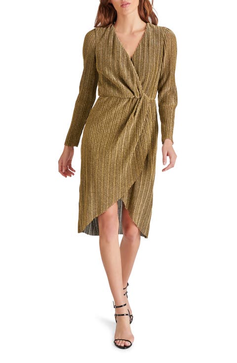 Crinkle Metallic Long Sleeve Dress