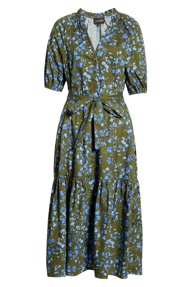 Floral Flutter Sleeve Cotton Dress, Alternate, color, GREEN BLUE MULTI
