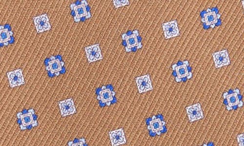 David Donahue Geometric Medallion Print Silk Tie In Cocoa