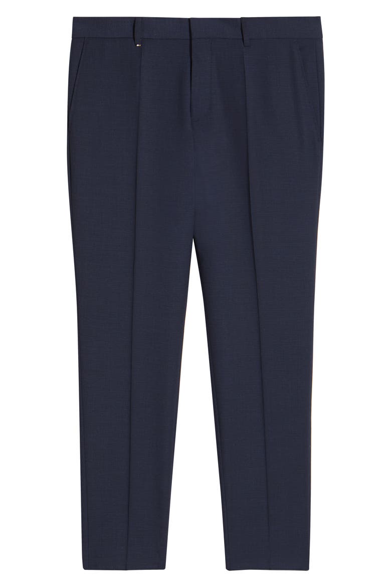 Genius Slim Fit Tan Microcheck Flat Front Stretch Dress Pants, Alternate, color, DARK BLUE