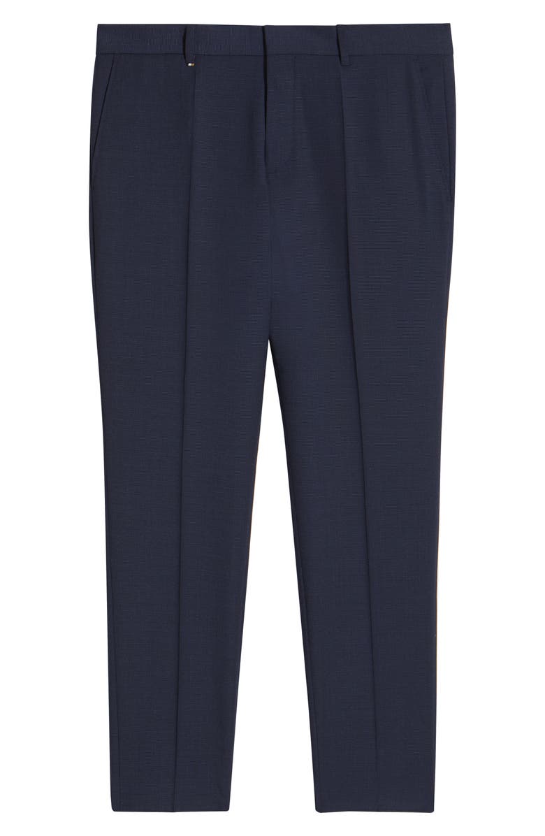 BOSS Genius Slim Fit Tan Microcheck Flat Front Stretch Dress Pants, Alternate, color, Dark Blue