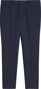 BOSS Genius Slim Fit Tan Microcheck Flat Front Stretch Dress Pants