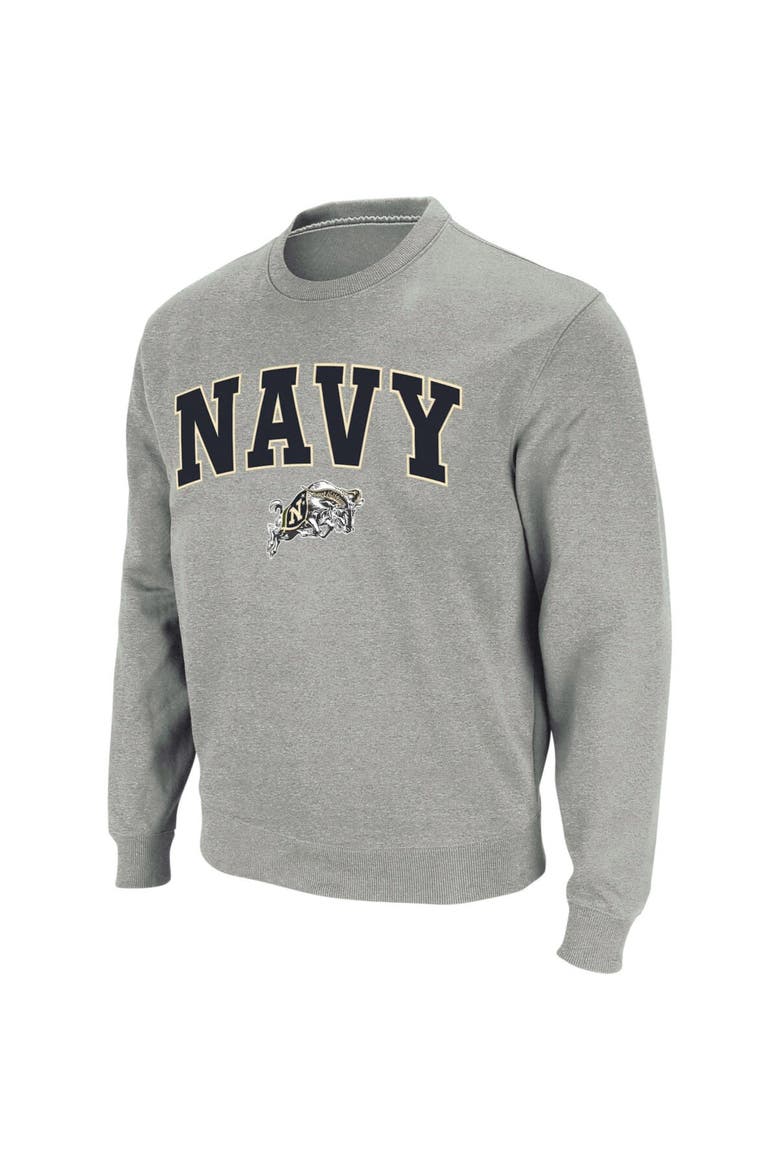 Men's Colosseum Heather Gray Navy Midshipmen Arch & Logo Crew Neck Sweatshirt, Alternate, color, Heather Gray