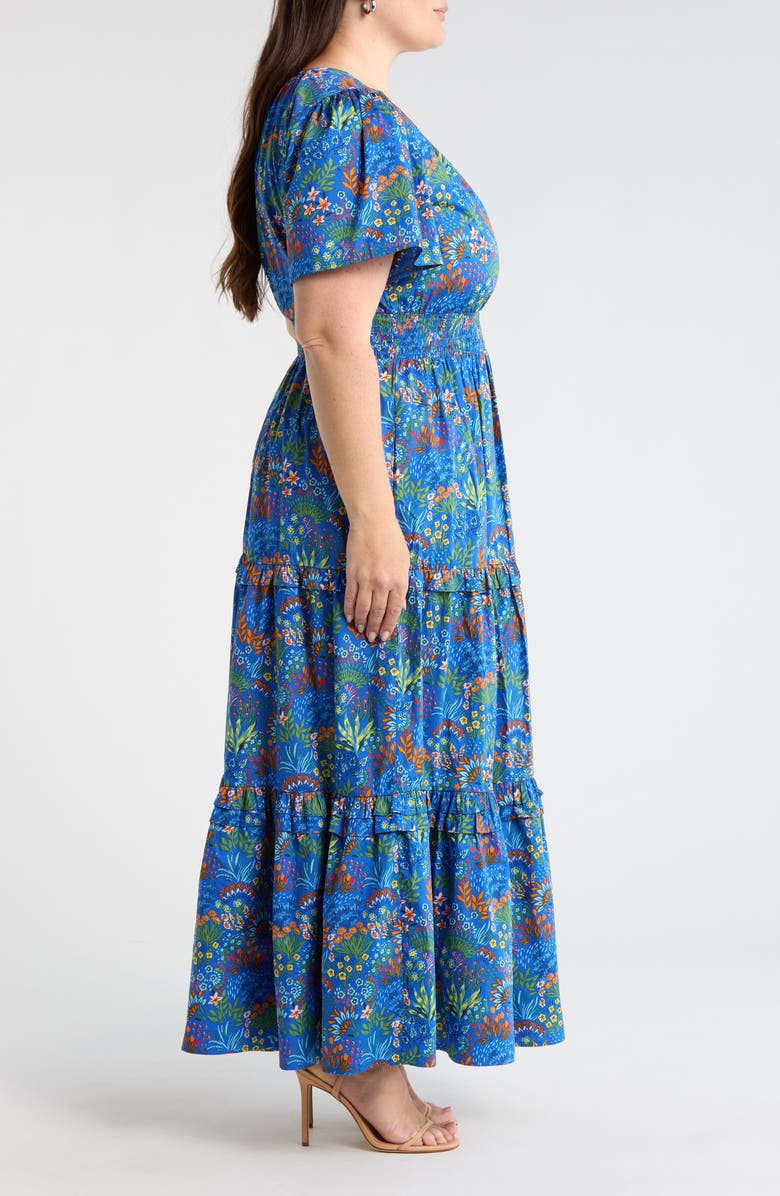 SUGARLIPS Ruy Floral Palmer Tiered Cotton Maxi Dress, Alternate, color, Blue