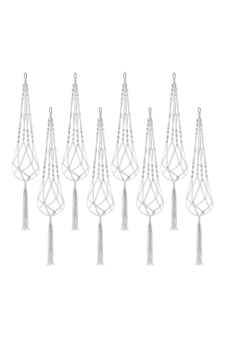 Set of 8 Macramé Plant Hangers, Main, color, WHITE
