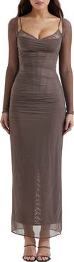 HOUSE OF CB Katrina Lace Mesh Long Sleeve Gown