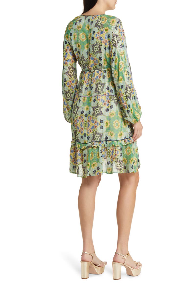 Crissta Metallic Floral Long Sleeve Dress, Alternate, color, GREEN