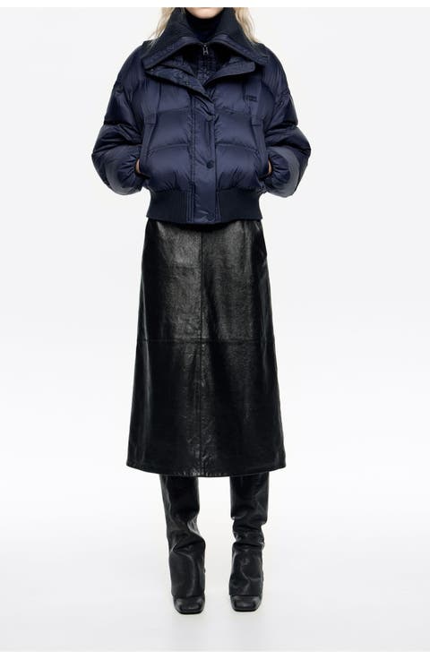 Down Jacket With Maxi Knit Neck