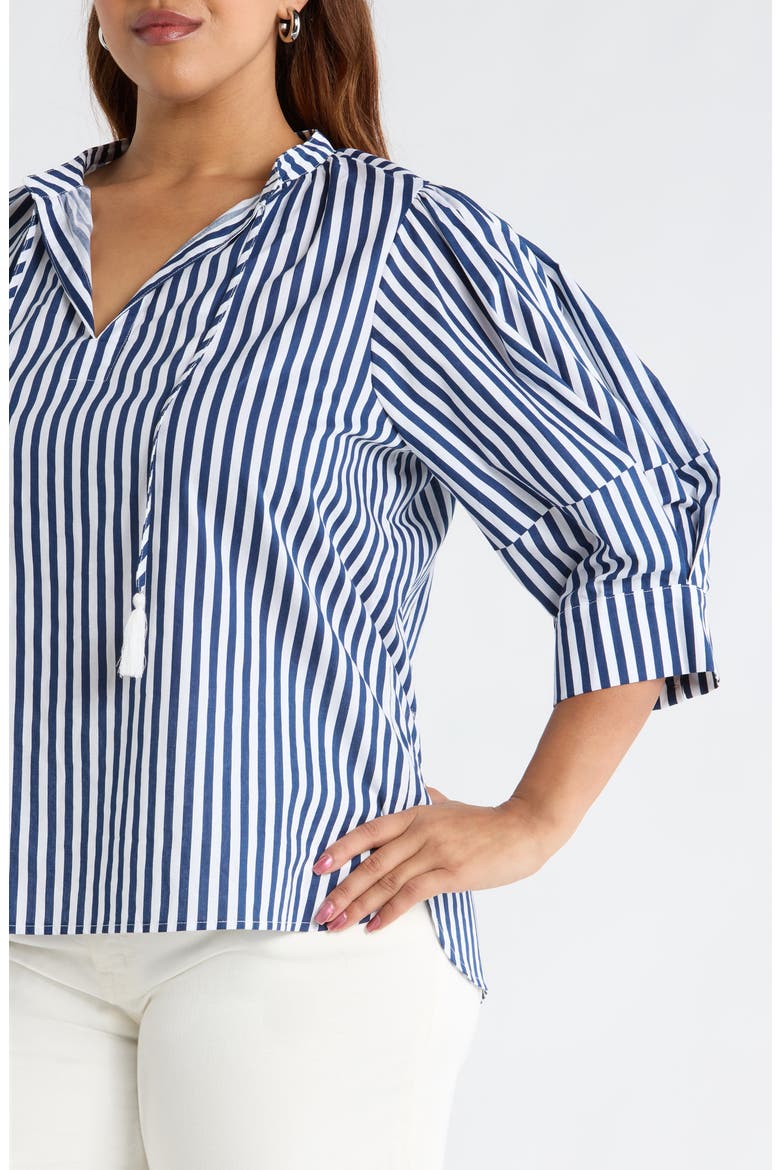 Glenda Stripe Irina Tie Split Neck Top, Alternate, color, NAVY-WHITE