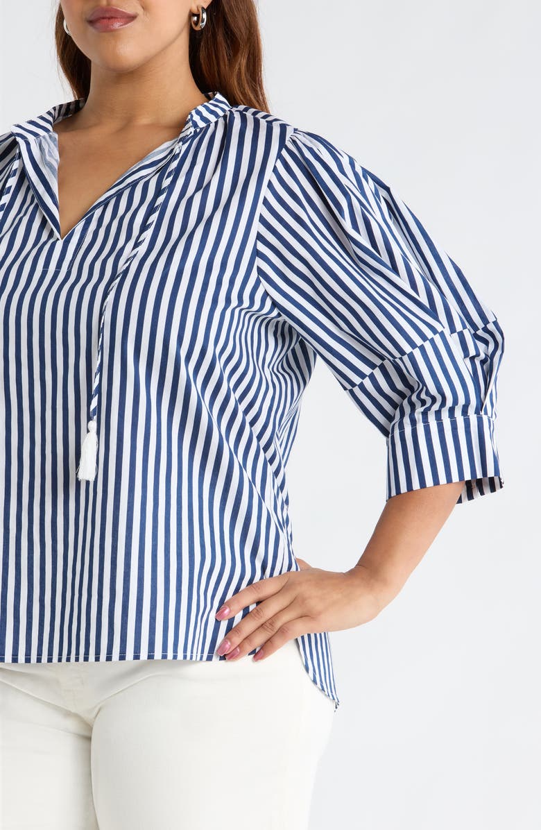 SUGARLIPS Glenda Stripe Irina Tie Split Neck Top, Alternate, color, Navy-White