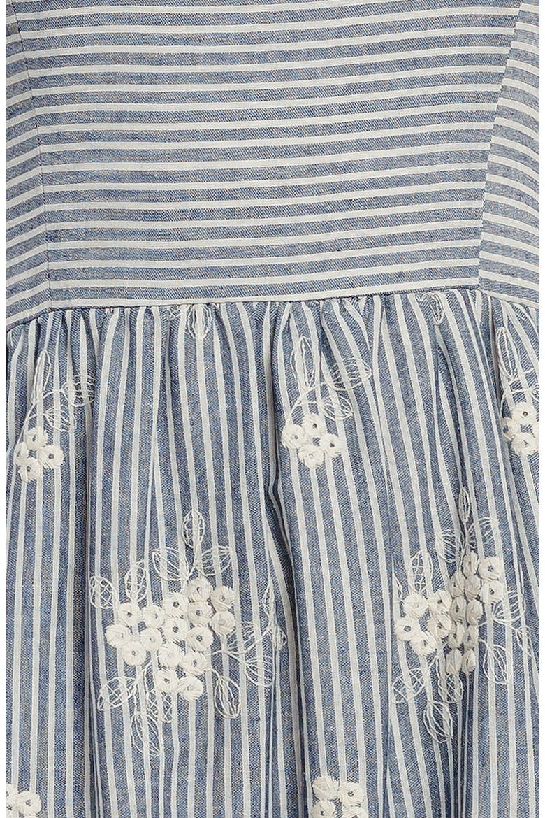 Stripe Floral Embroidered Tie Shoulder Midi Dress, Alternate, color, STRIPED INDIGO