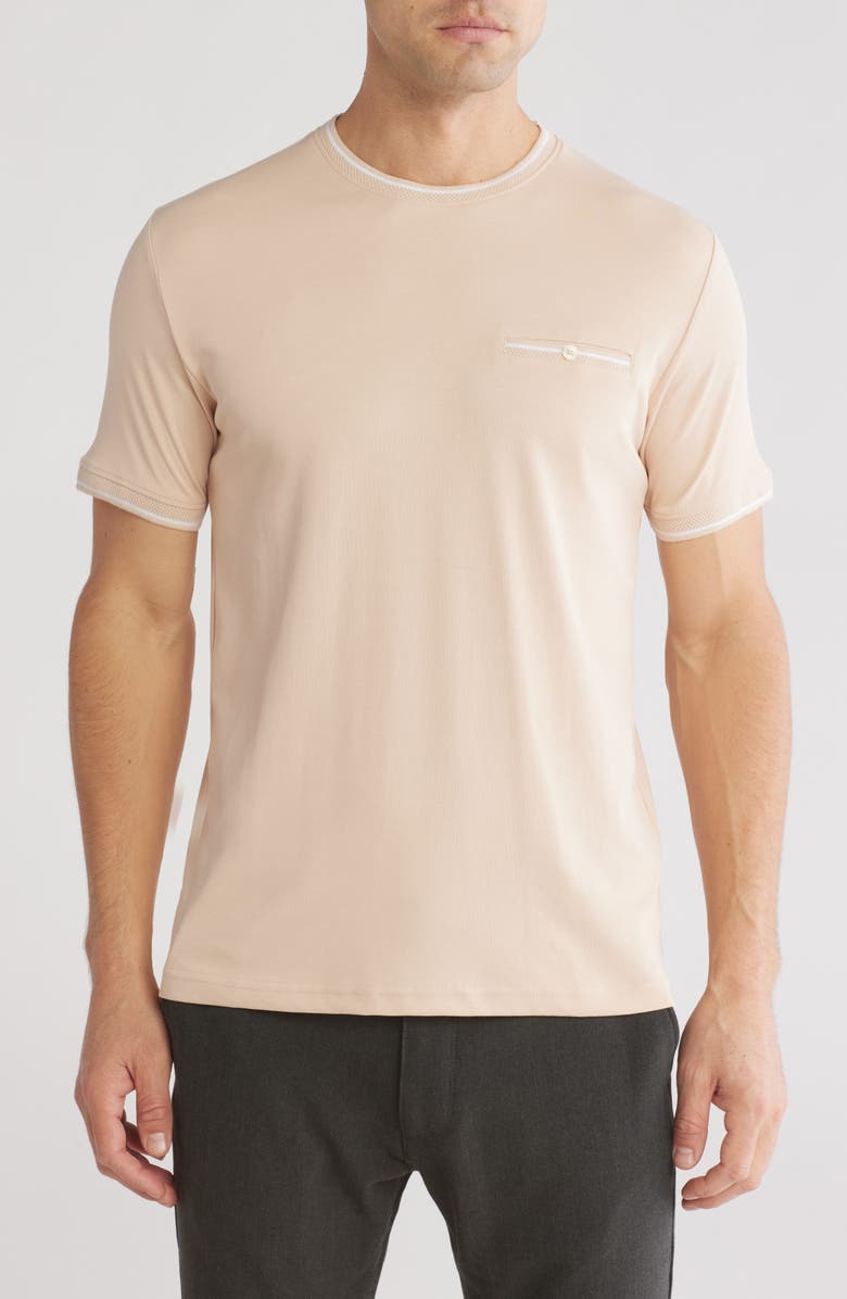 DENIM AND FLOWER Dressy Tip Crewneck T-Shirt, Main, color, Sand