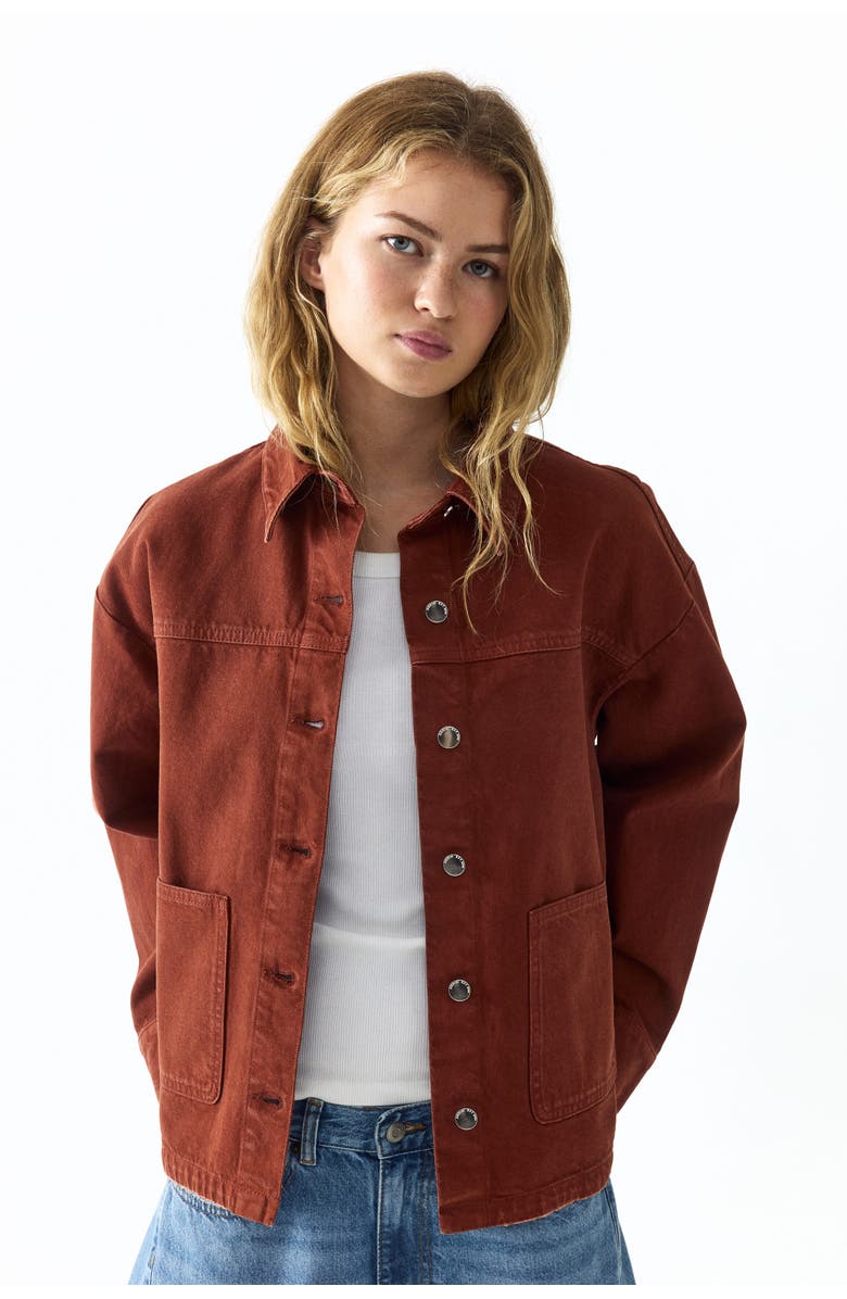 H&M Twill Shacket, Alternate, color, Rust Brown