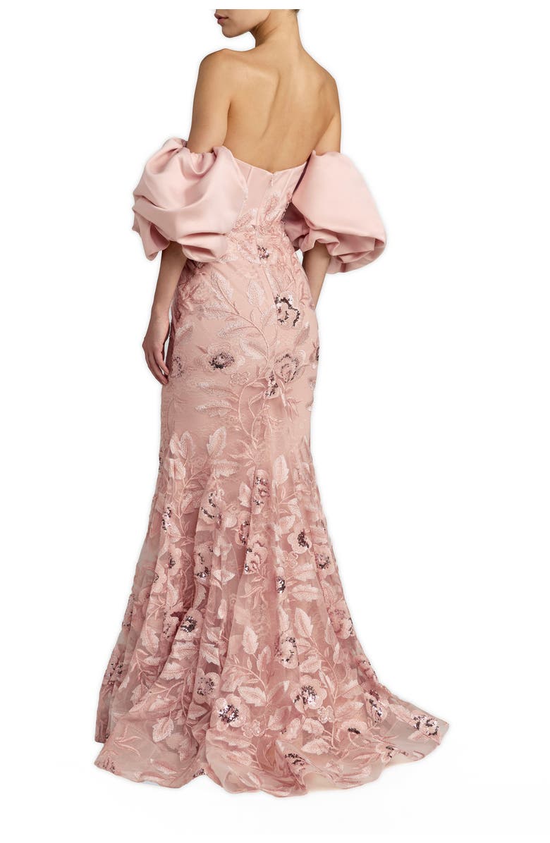 Mac Duggal Satin Off The Shoulder Embroidered Mermaid Gown, Alternate, color, Rose