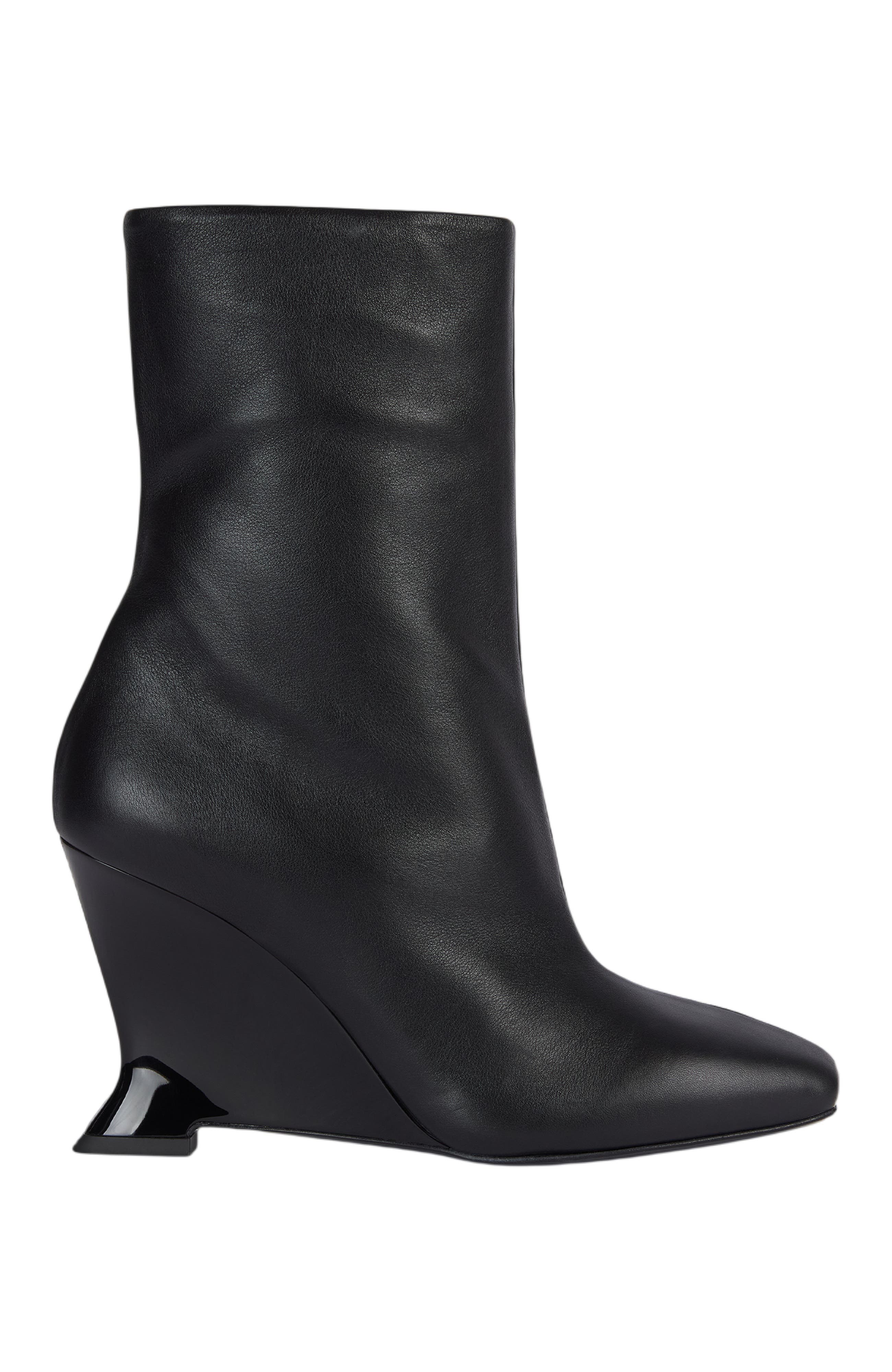 Wedge smooth leather ankle boots, Main, color, black